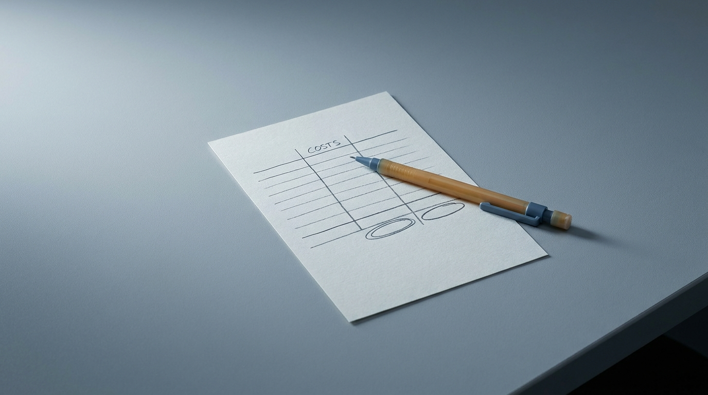 Centered cost table sheet with circled bottom row and mechanical pencil, How to Calculate the True ROI of Your Automation Investment.